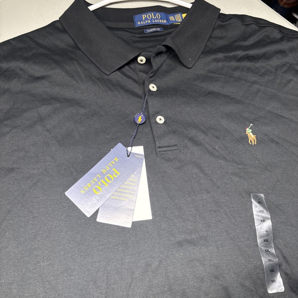 Polo Ralph Lauren Polo Shirt Mens 2XL Black Solid Classic Fit 100% Cotton Golf